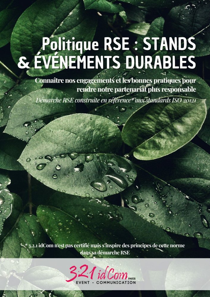 Couverture de la charte « Politique RSE : stands et événements durables » de 3.2.1 idCom